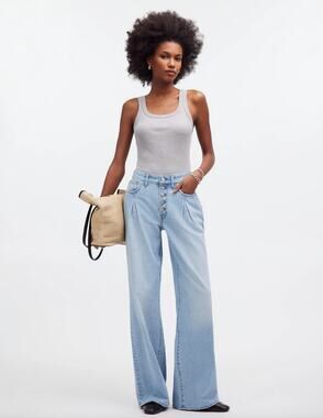 Madewell Superwide Leg Jeans Cather Wash Button Front Blue High Rise US 26 NWT
